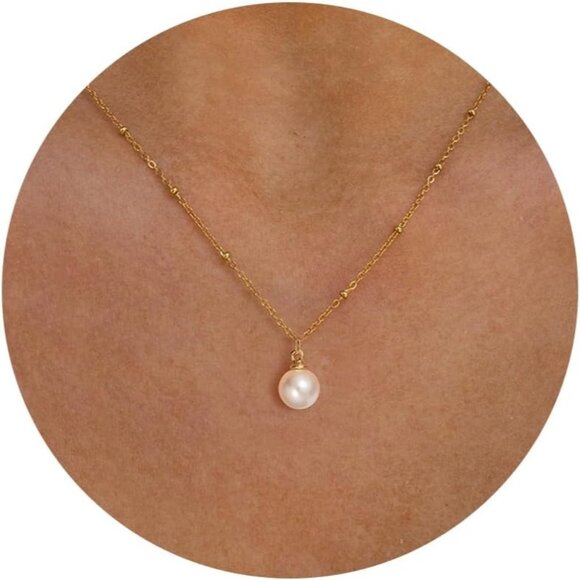 ⚡Pearl Necklace for Women 14K Gold-plated White Gold plated Dainty accessories - Picture 1 of 6